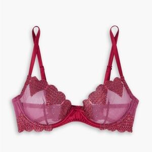 FLEUR DU MAL Women’s Metallic Embroidered Tulle Underwire Bra - 34C - New